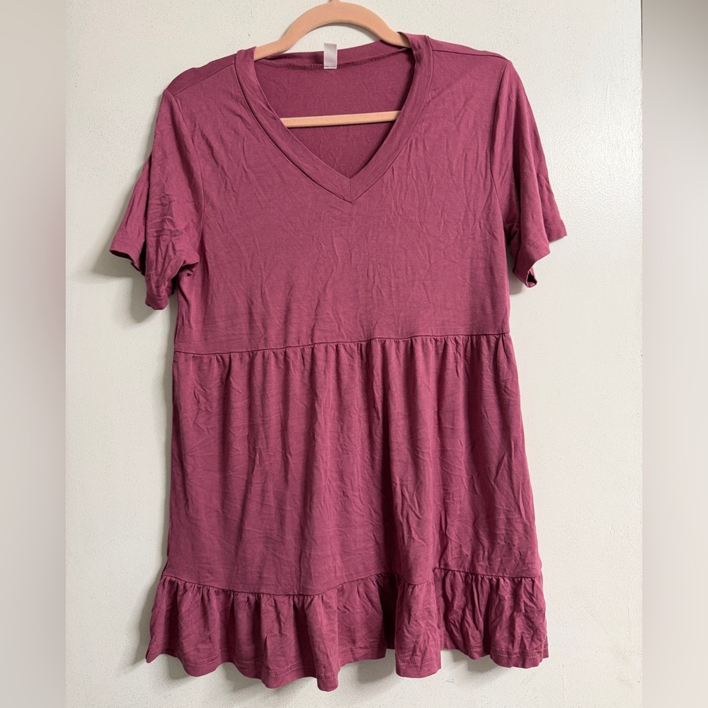 V-Neck Short Sleeve Top - Dusty Rose